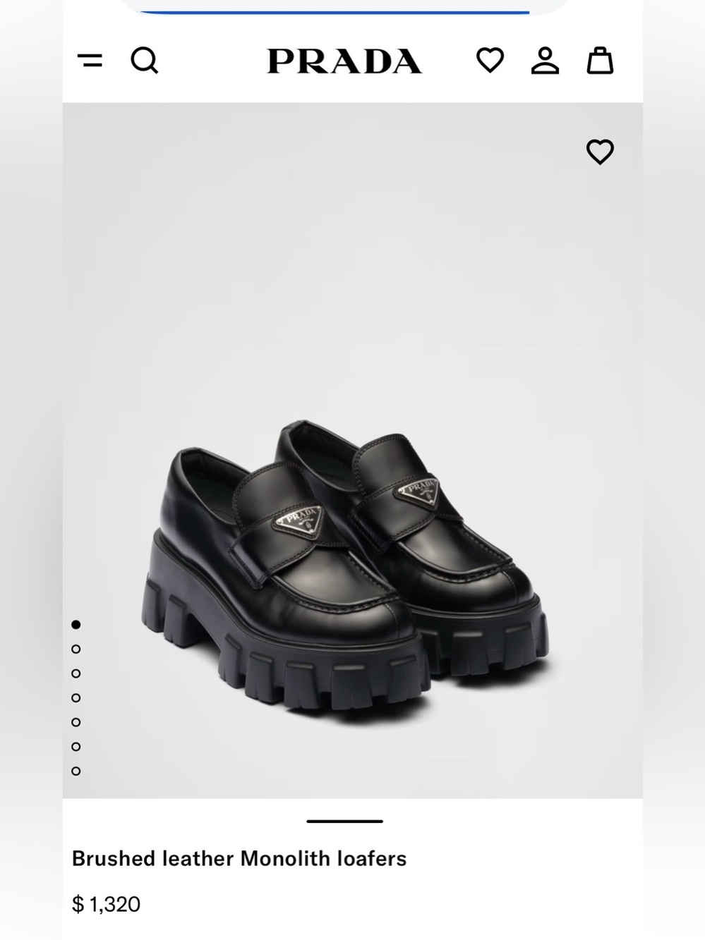 Prada Black Brushed Leather Platform Monolith Loafers size 40 Triangle Logo